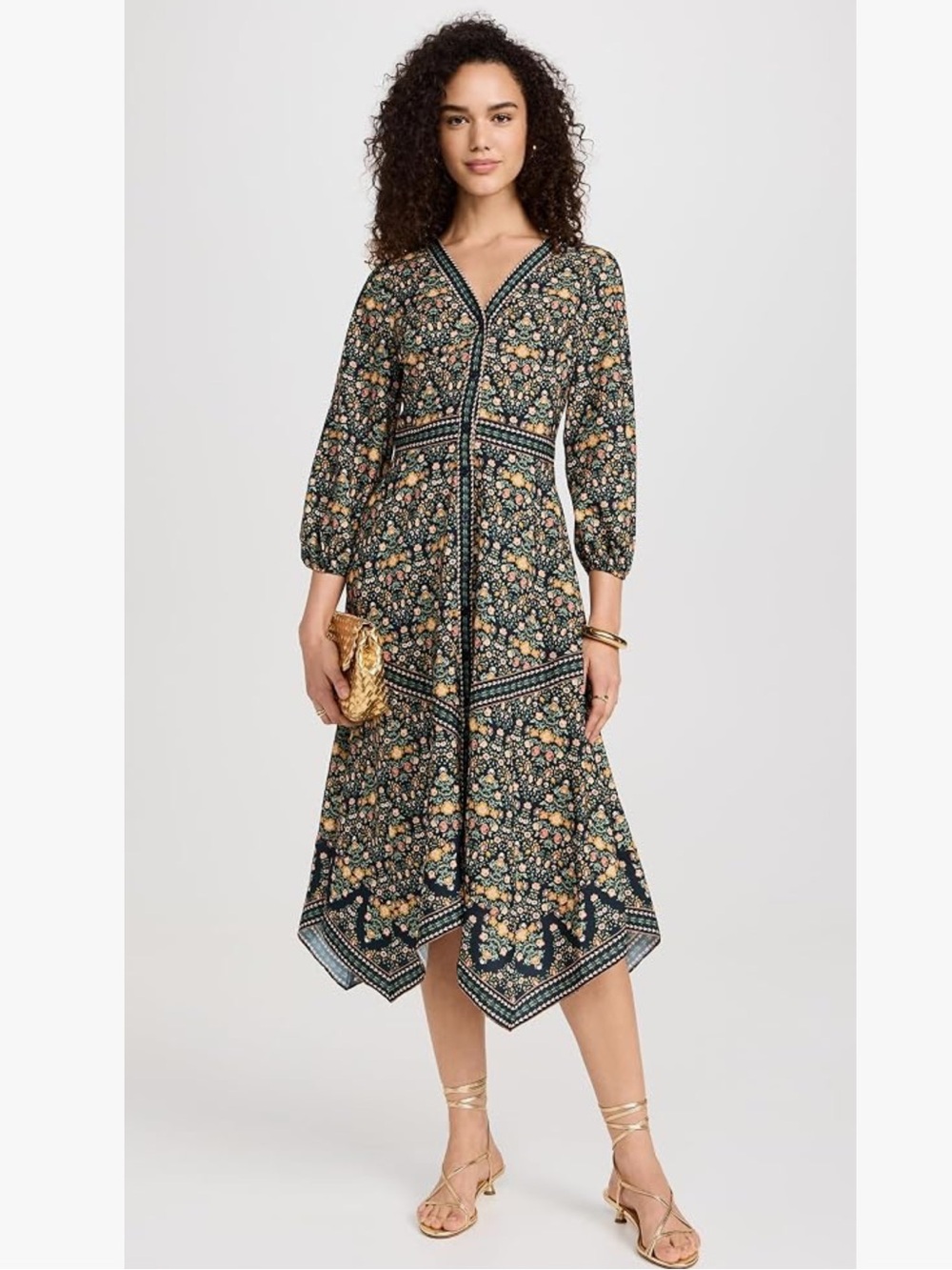 Shoshanna Mulberry Floral V‑Neck Rosa Fall Midi Dress